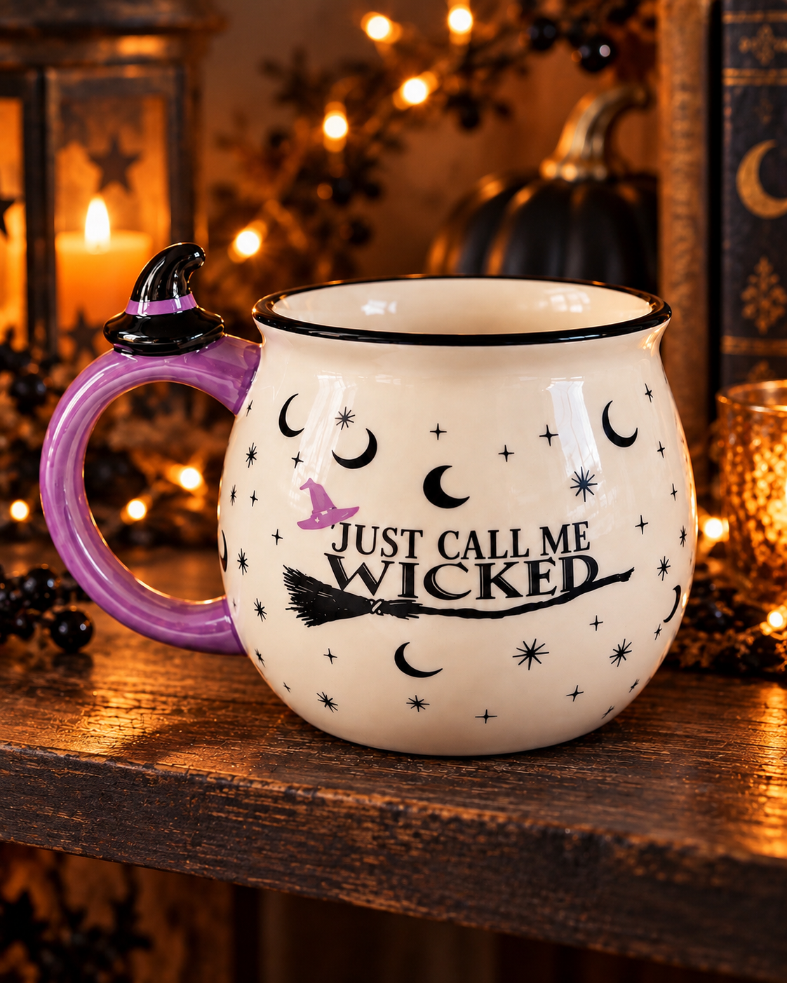 Just Call Me Wicked Witch Mug – Halloween Ceramic Cup with Witch Hat Handle