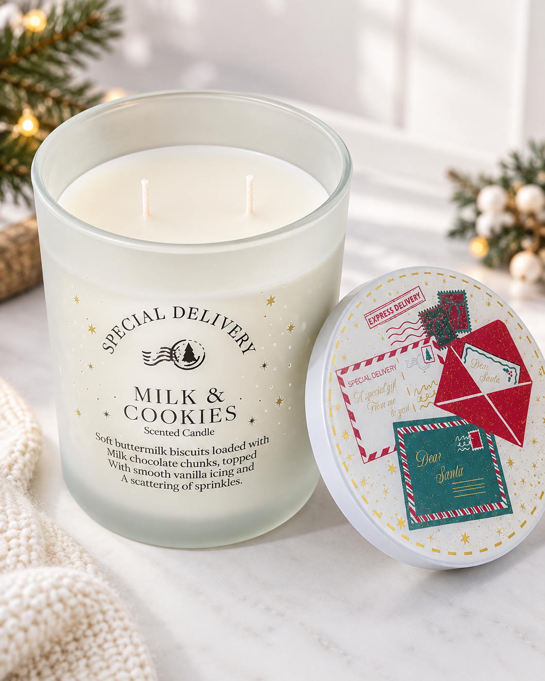 Large Christmas Milk & Cookies Scented Candle – Special Delivery Festive Candle