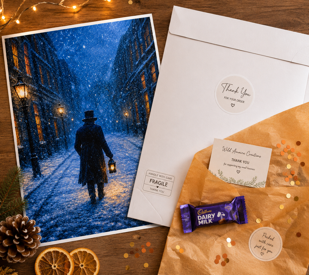 Scrooge walking through the snow A4 Art print
