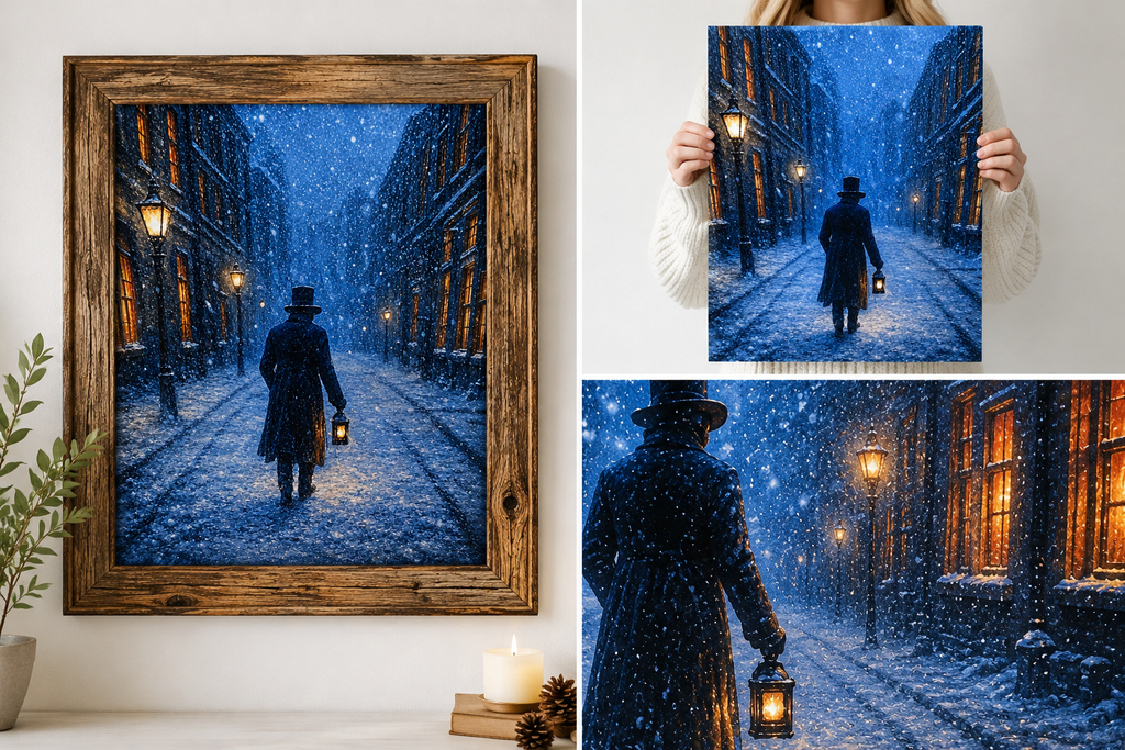 Scrooge walking through the snow A4 Art print