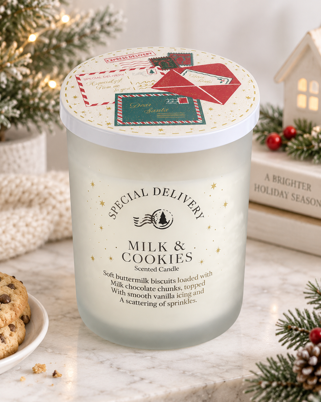 Large Christmas Milk & Cookies Scented Candle – Special Delivery Festive Candle