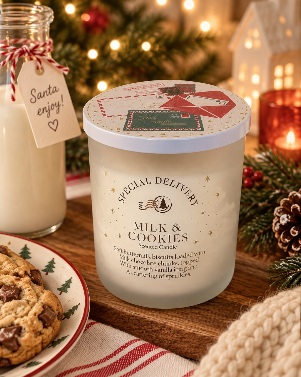 Large Christmas Milk & Cookies Scented Candle – Special Delivery Festive Candle
