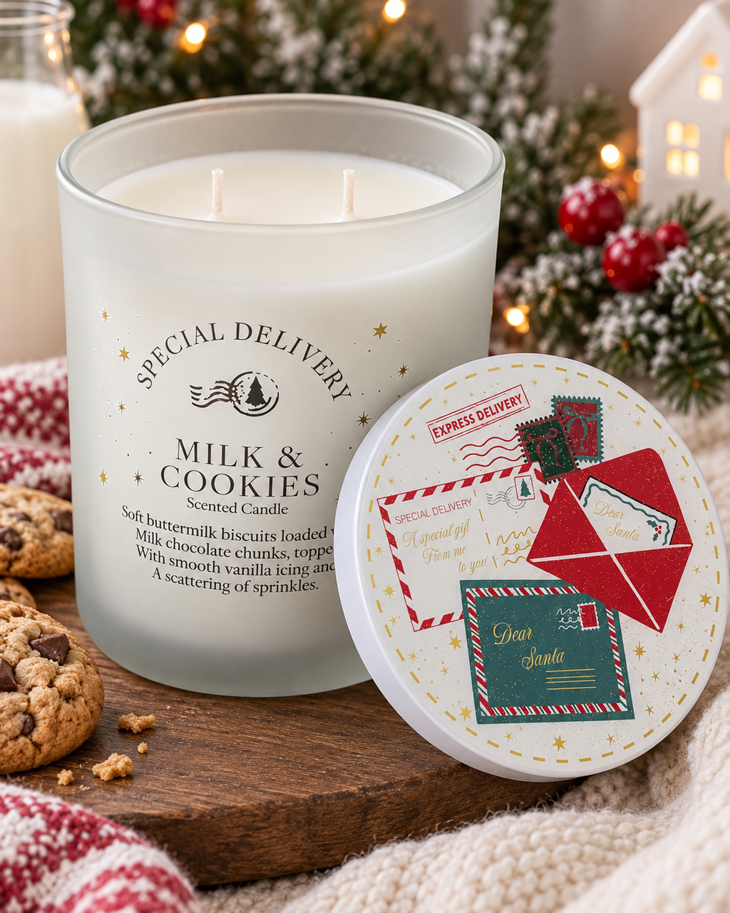 Large Christmas Milk & Cookies Scented Candle – Special Delivery Festive Candle