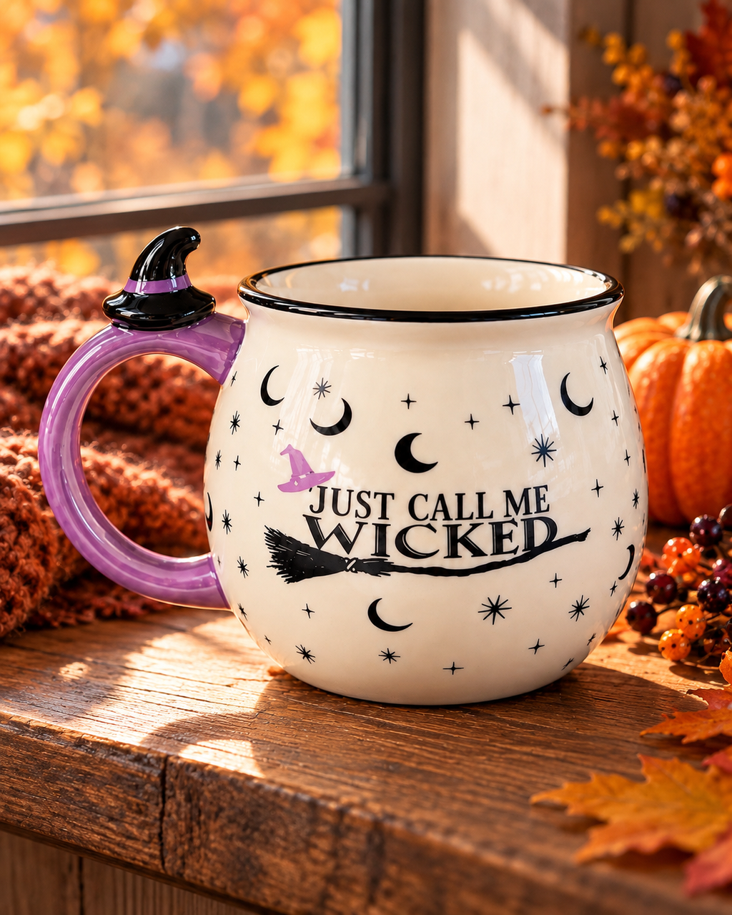 Just Call Me Wicked Witch Mug – Halloween Ceramic Cup with Witch Hat Handle