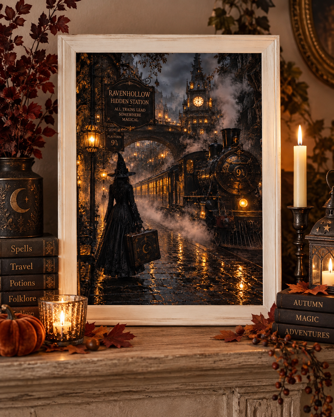 Ravenhollow Hidden Station Gothic Witch Train Art Print
