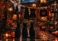 Witches Laundry Halloween A4 Print – Black Cats, Pumpkins & Witchy Autumn Wall Art